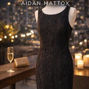 Aidan Mattox Black Jacquard Cocktail Dress Size 6 Sleeveless Little Black Dress